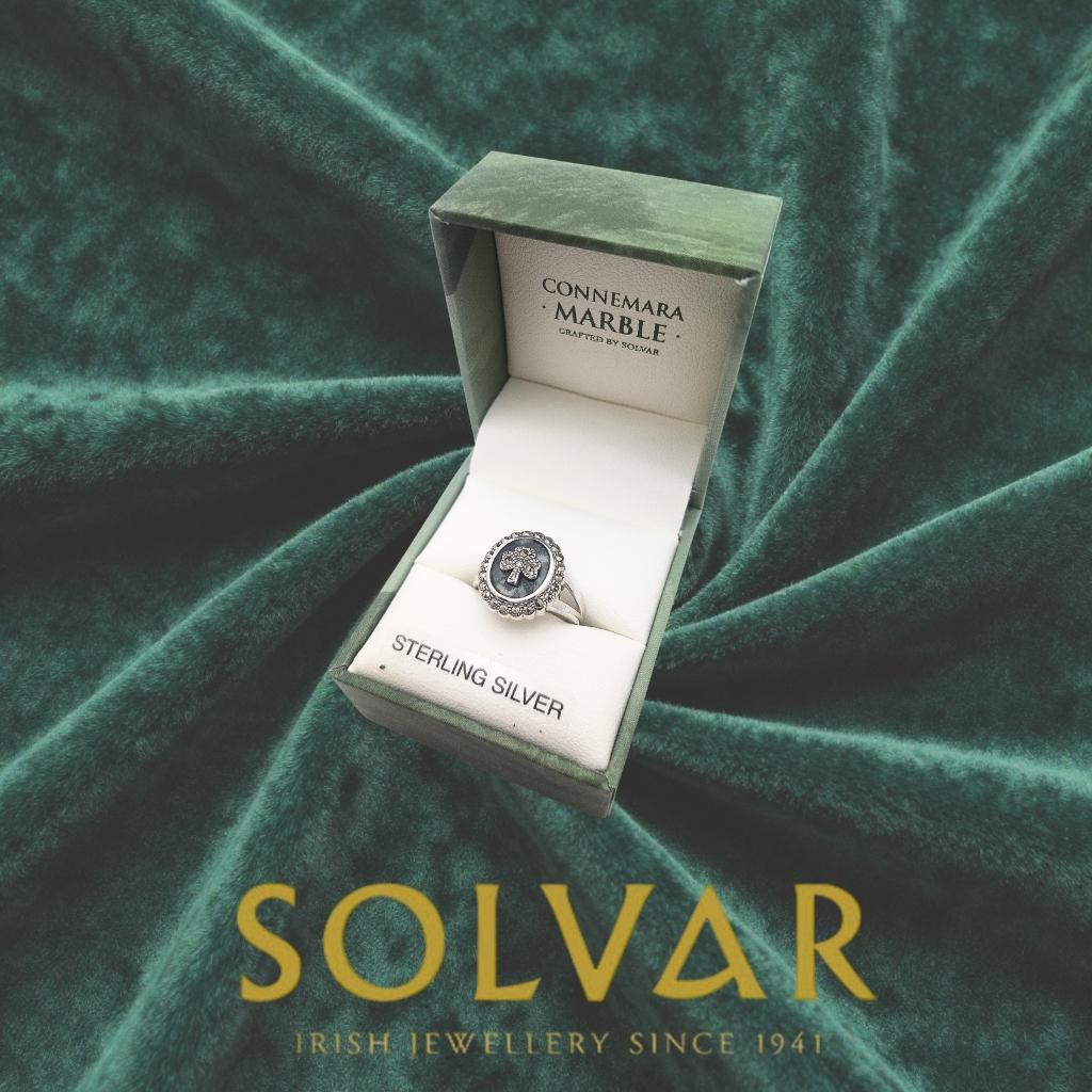 Connemara Marble and Marcasite Round Shamrock Ring