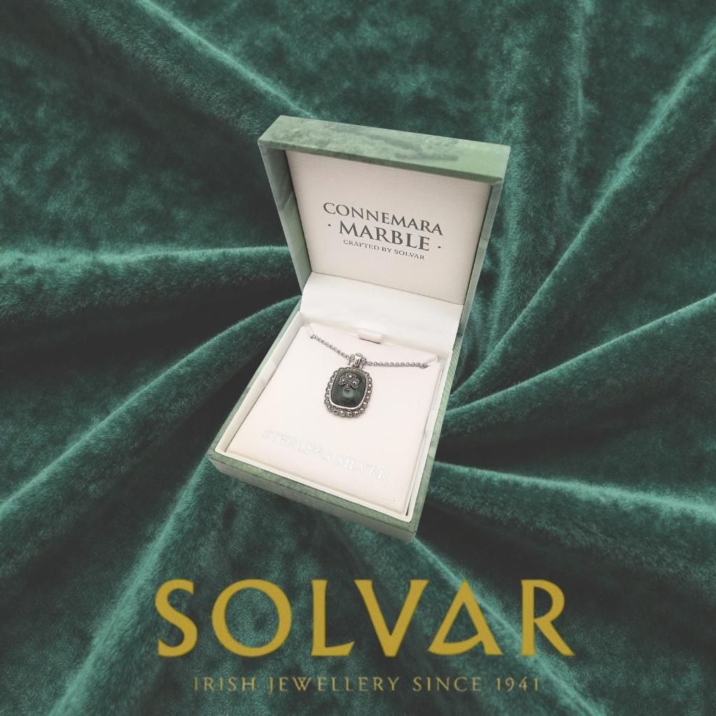 Connemara Marble and Marcasite Square Shamrock Necklace