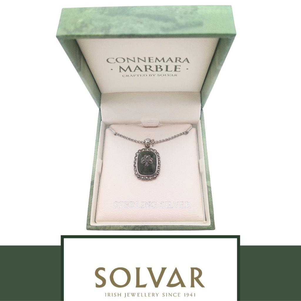 Connemara Marble and Marcasite Square Shamrock Necklace