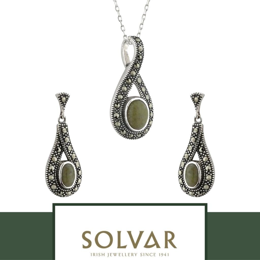 Connemara Marble and Marcasite Sterling Silver Earrings