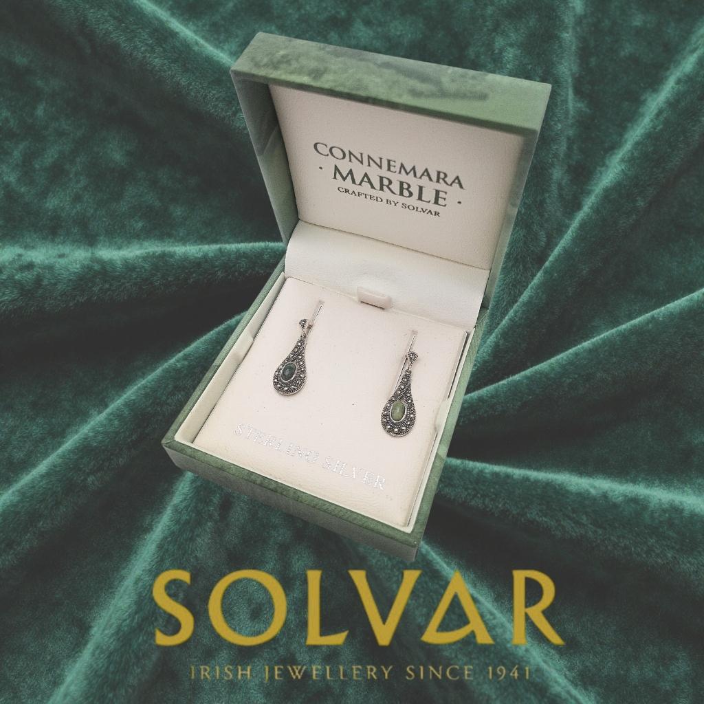 Connemara Marble and Marcasite Sterling Silver Earrings