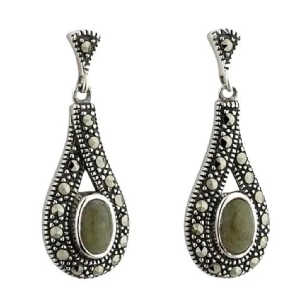 Connemara Marble and Marcasite Sterling Silver Earrings