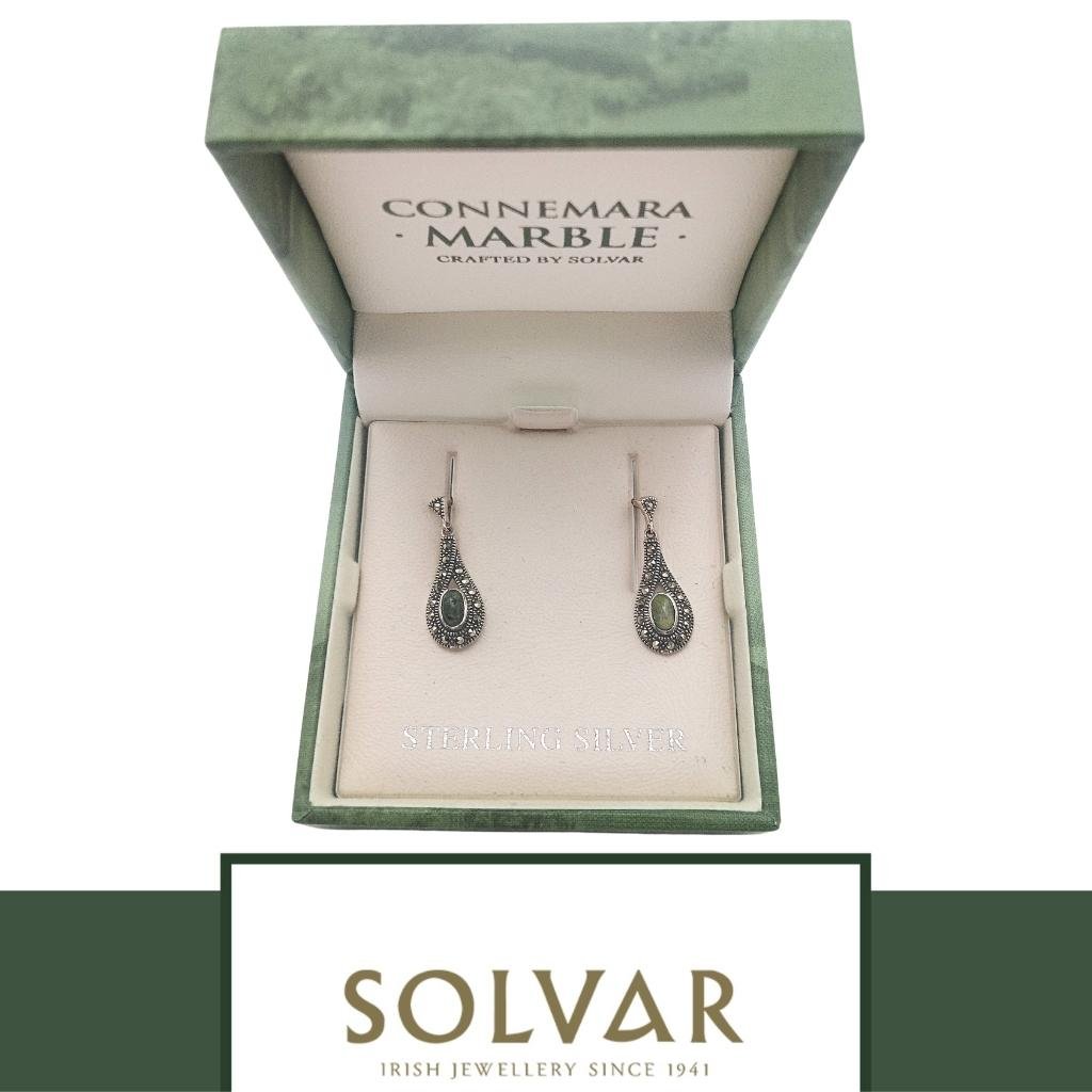 Connemara Marble and Marcasite Sterling Silver Earrings