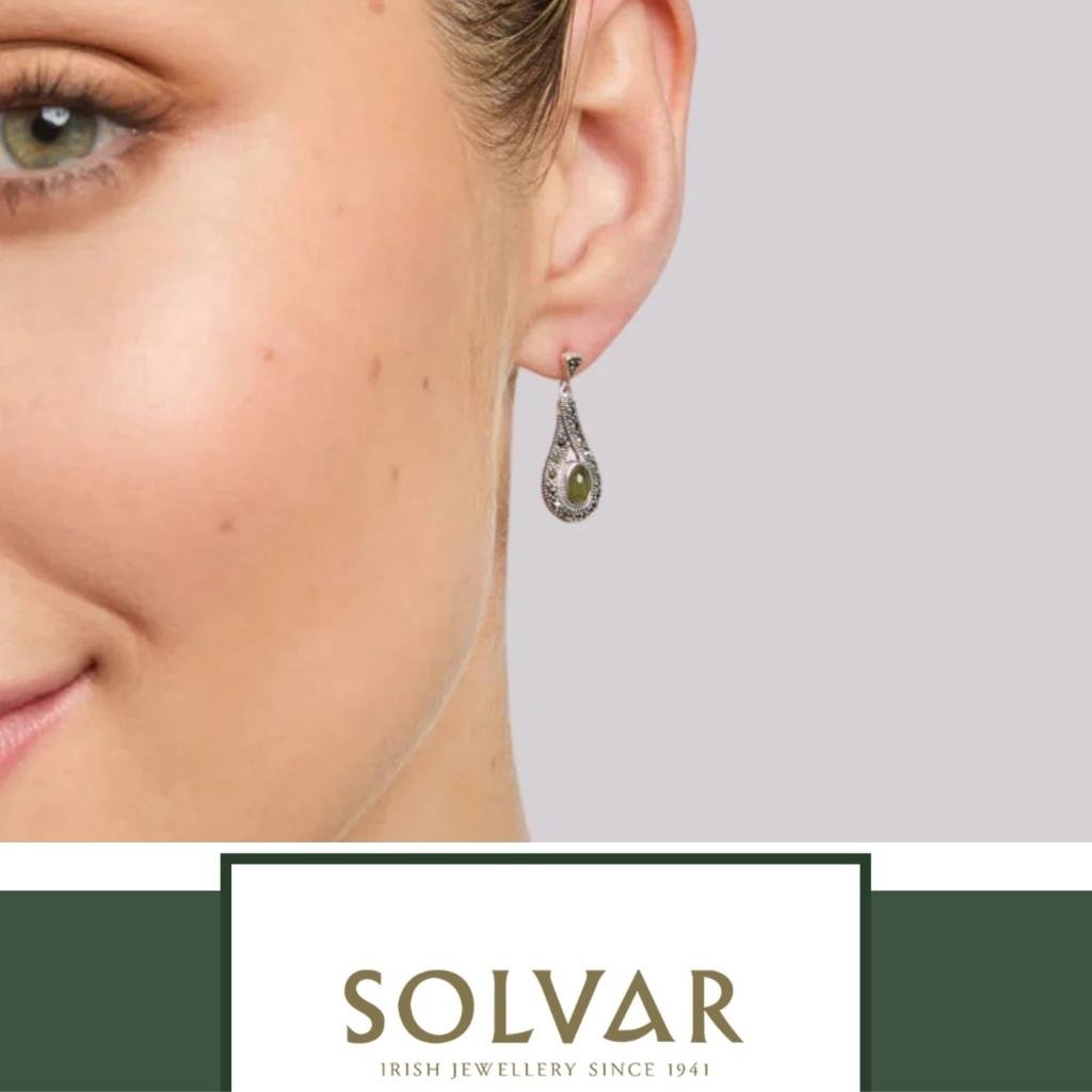 Connemara Marble and Marcasite Sterling Silver Earrings