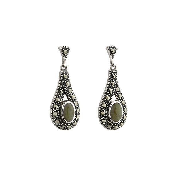 Connemara Marble and Marcasite Sterling Silver Earrings - The Celtic Gift Store - Earrings