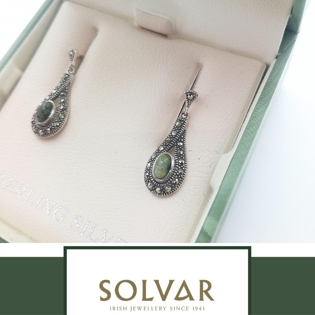 Connemara Marble and Marcasite Sterling Silver Earrings