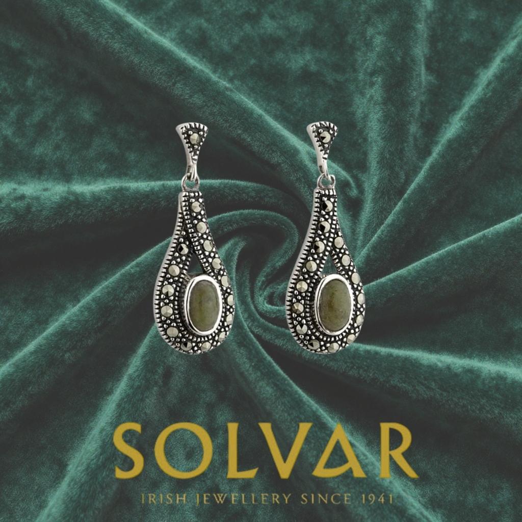 Connemara Marble and Marcasite Sterling Silver Earrings