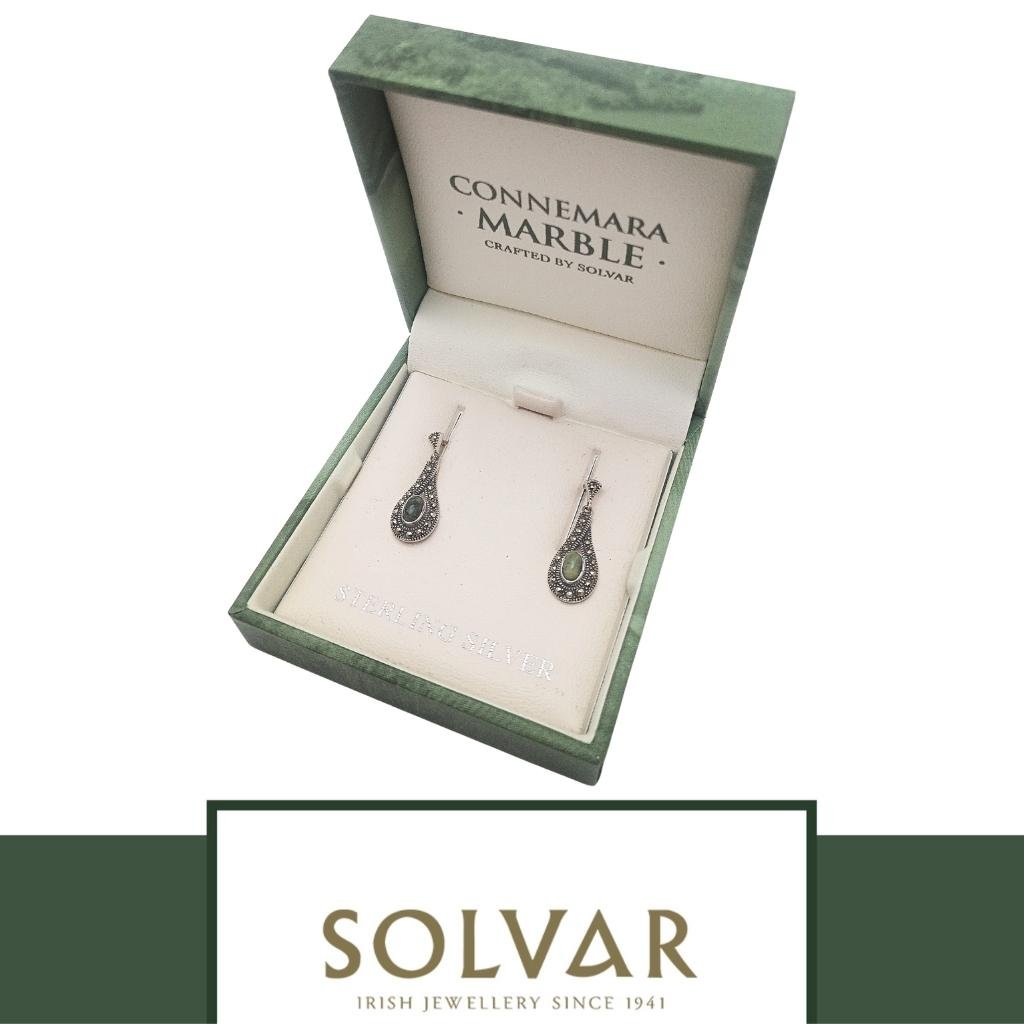 Connemara Marble and Marcasite Sterling Silver Earrings
