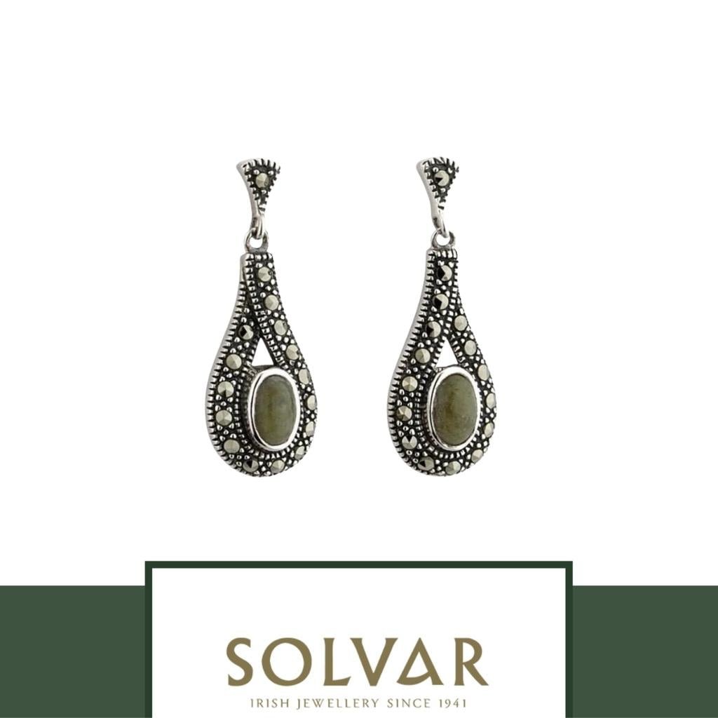 Connemara Marble and Marcasite Sterling Silver Earrings