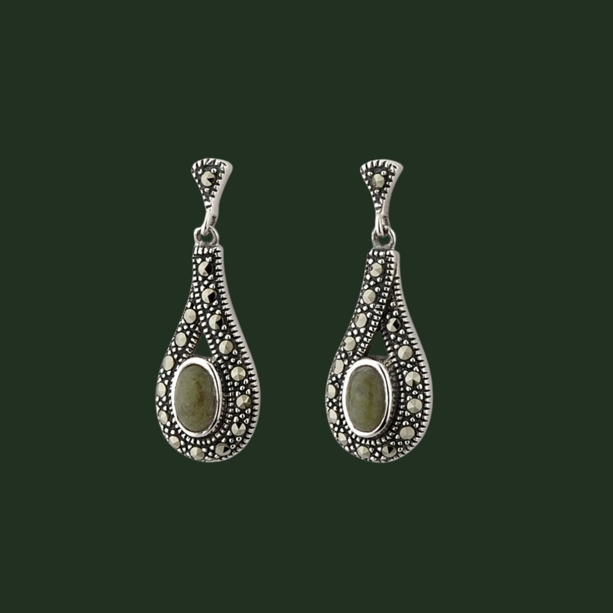 Connemara Marble and Marcasite Sterling Silver Earrings