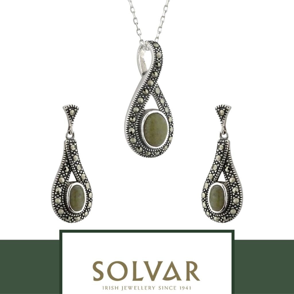 Connemara Marble and Marcasite Sterling Silver Loop Necklace