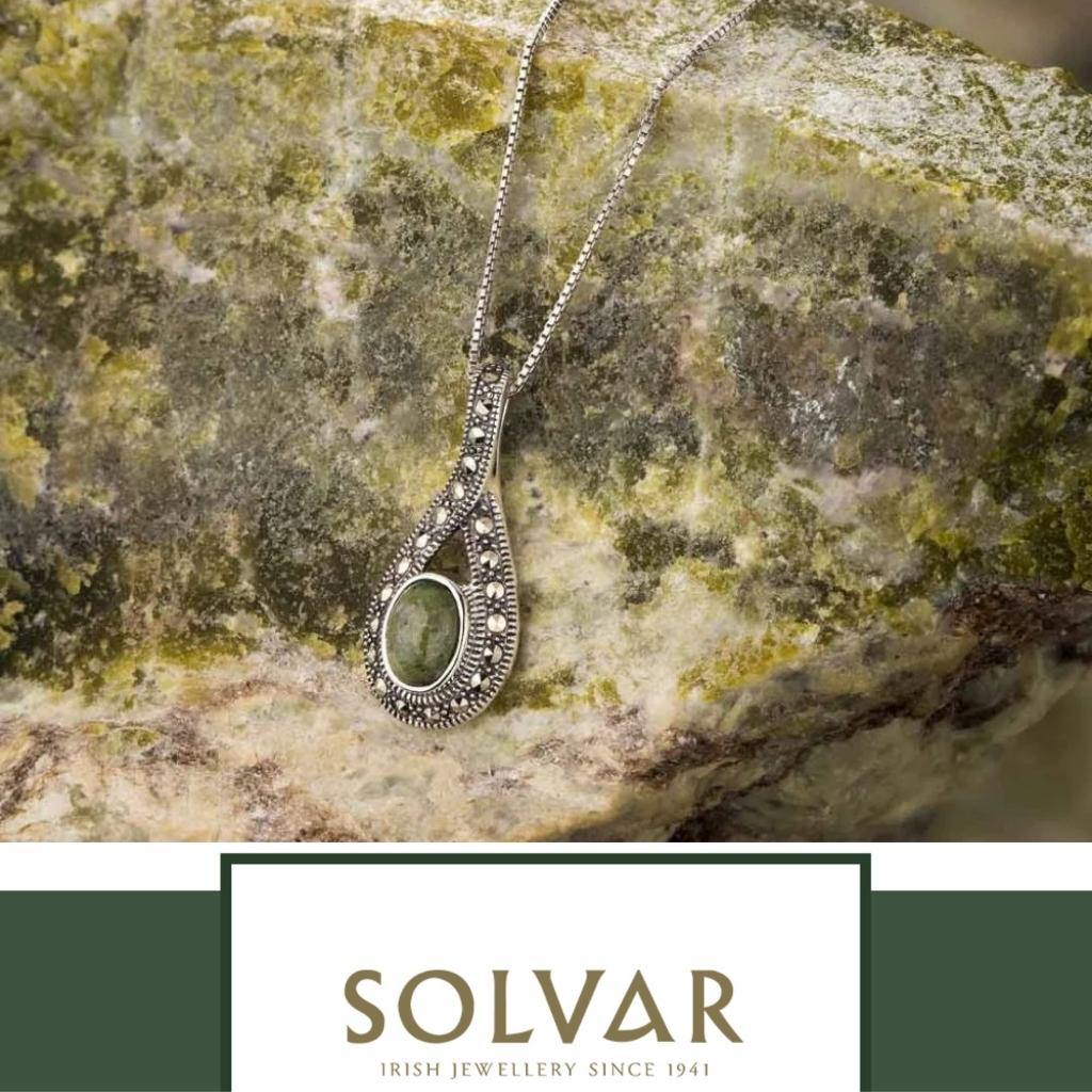 Connemara Marble and Marcasite Sterling Silver Loop Necklace