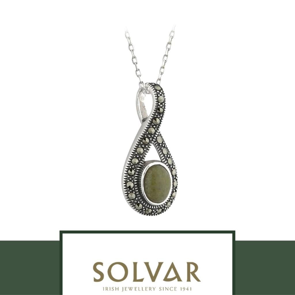 Connemara Marble and Marcasite Sterling Silver Loop Necklace