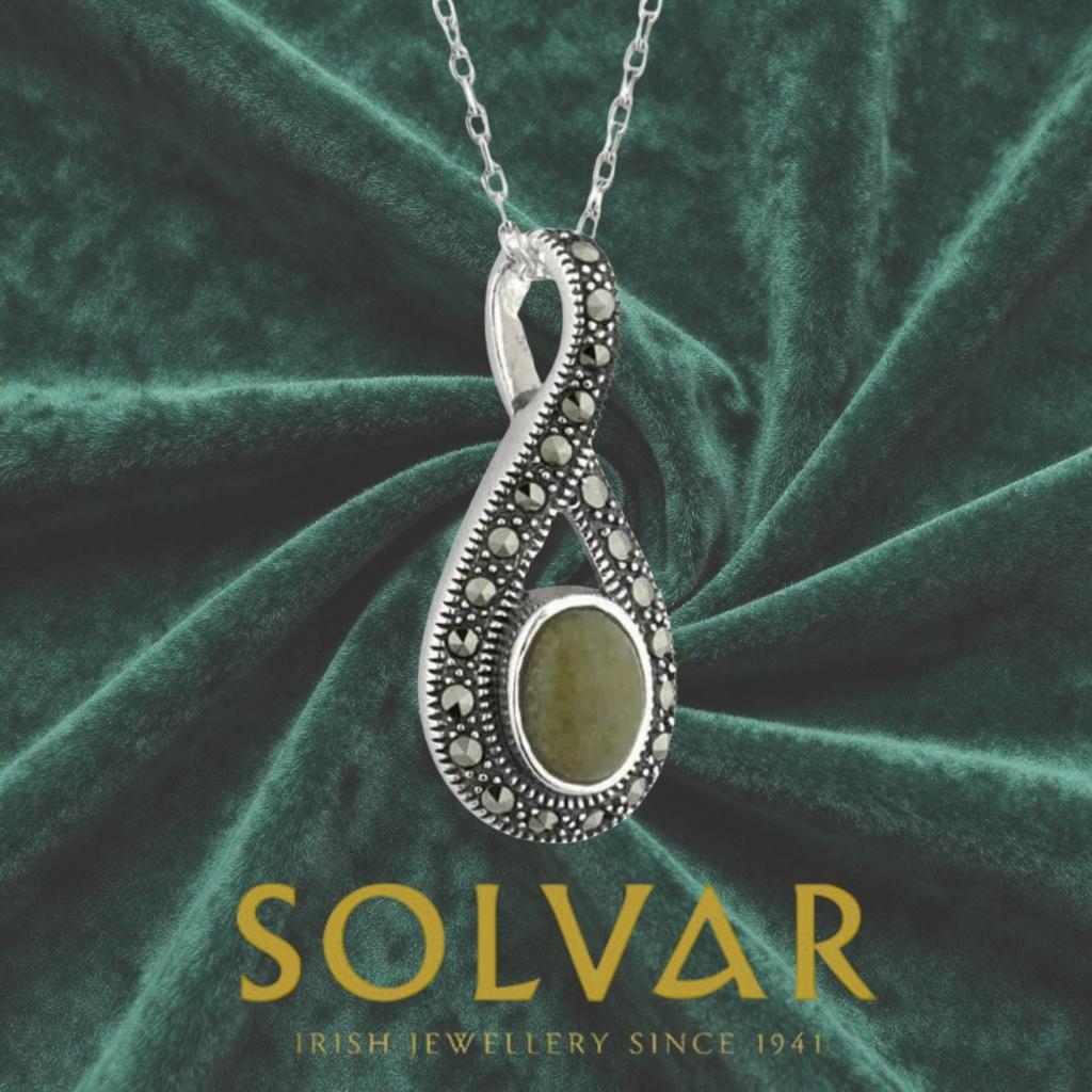 Connemara Marble and Marcasite Sterling Silver Loop Necklace