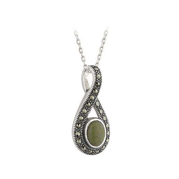 Connemara Marble and Marcasite Sterling Silver Loop Necklace - The Celtic Gift Store - Necklaces