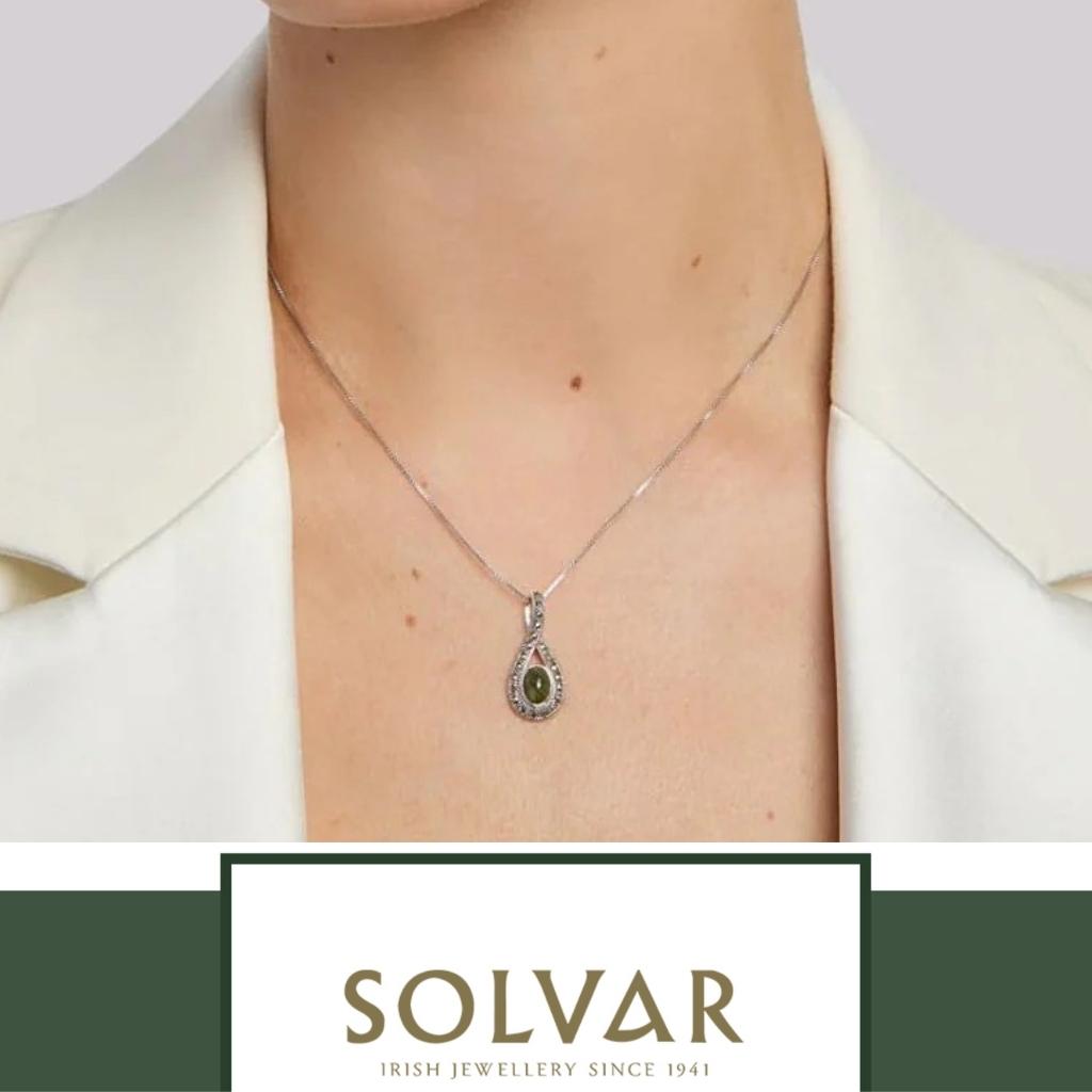 Connemara Marble and Marcasite Sterling Silver Loop Necklace