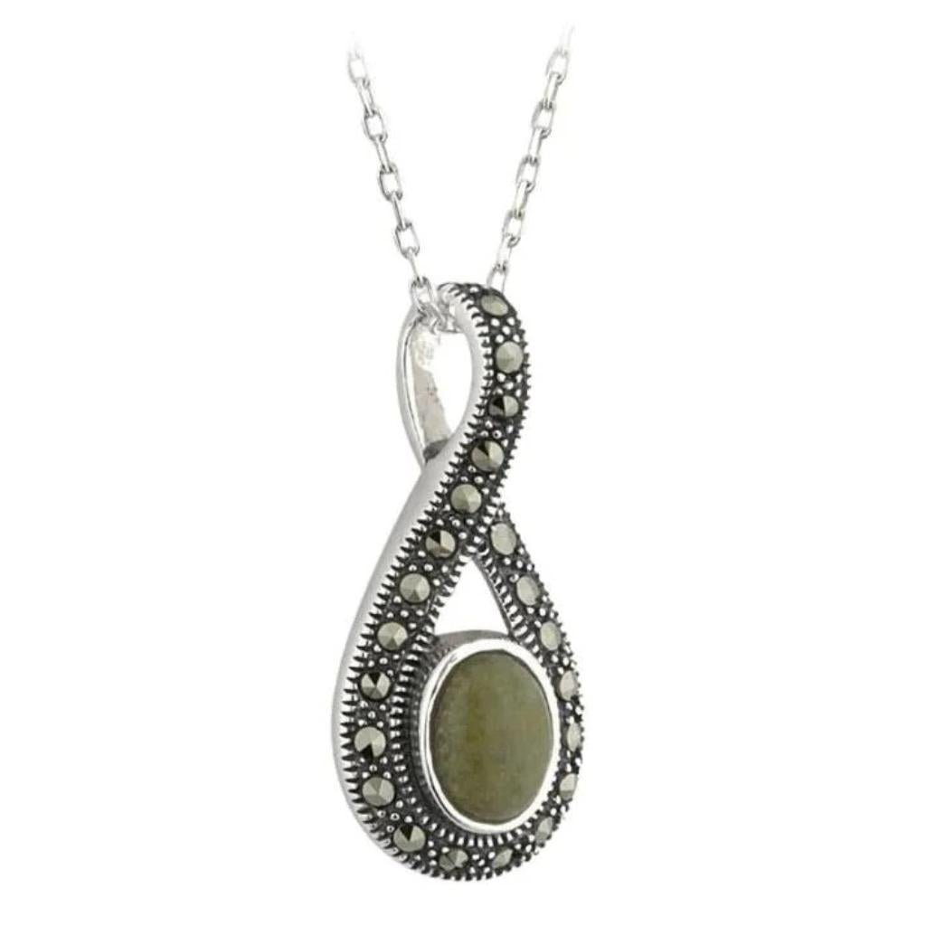 Connemara Marble and Marcasite Sterling Silver Loop Necklace