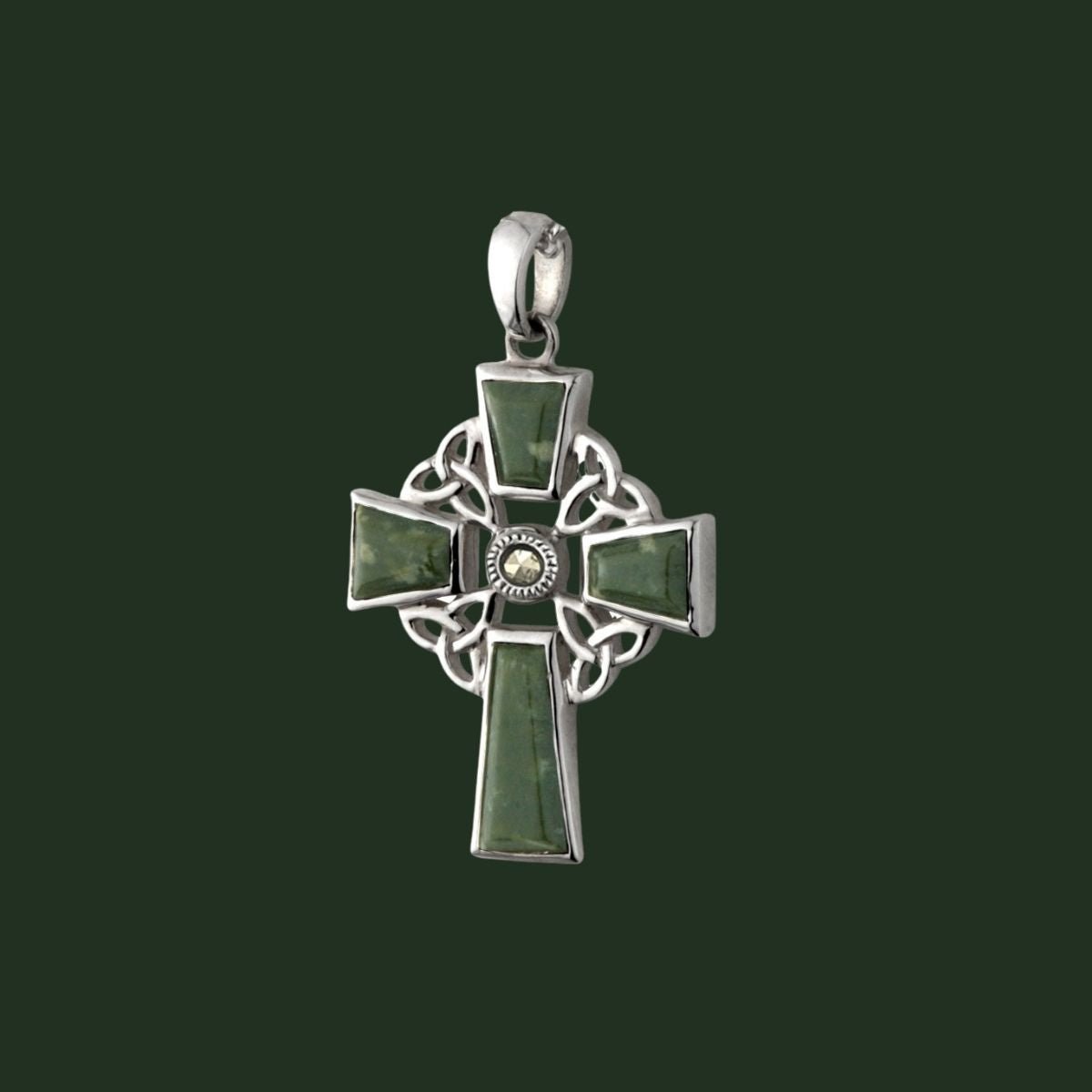 Connemara Marble and Marcasite Trinity Knot Celtic Cross