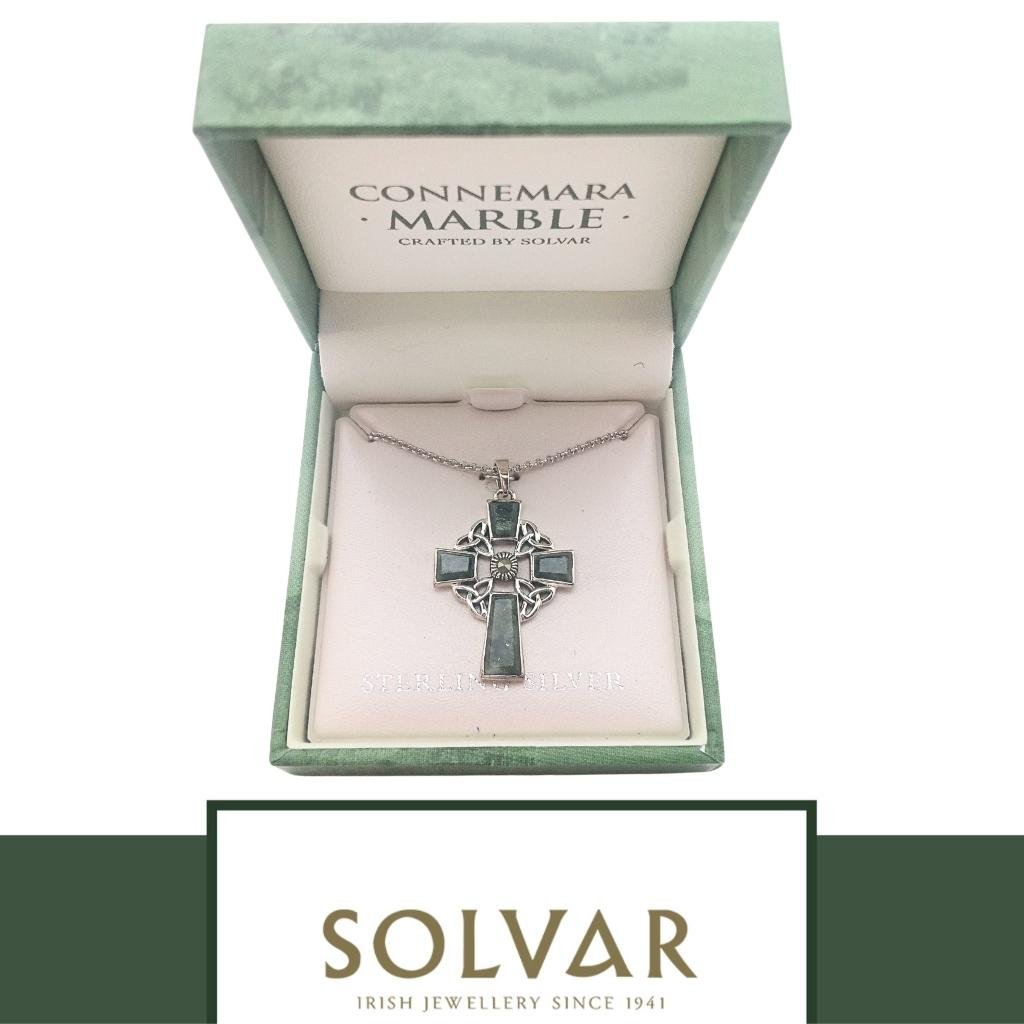 Connemara Marble and Marcasite Trinity Knot Celtic Cross