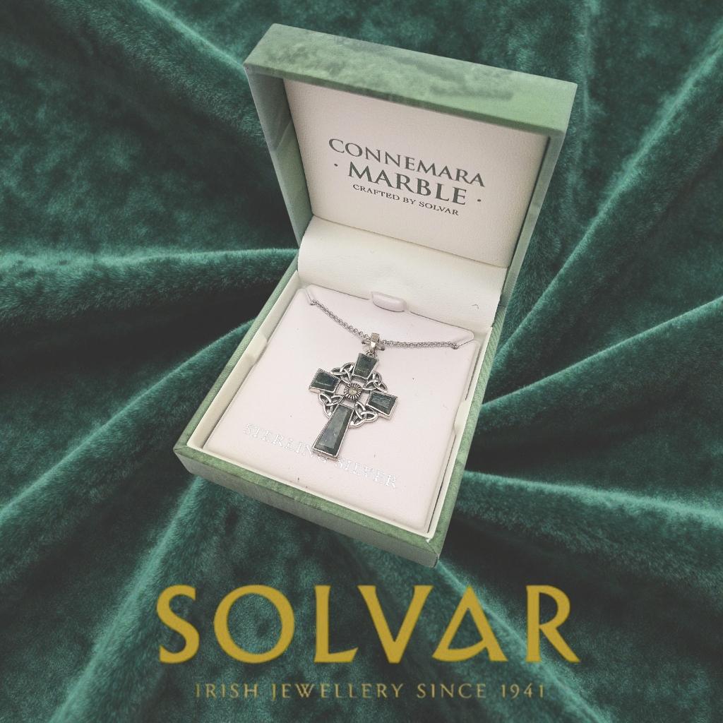 Connemara Marble and Marcasite Trinity Knot Celtic Cross