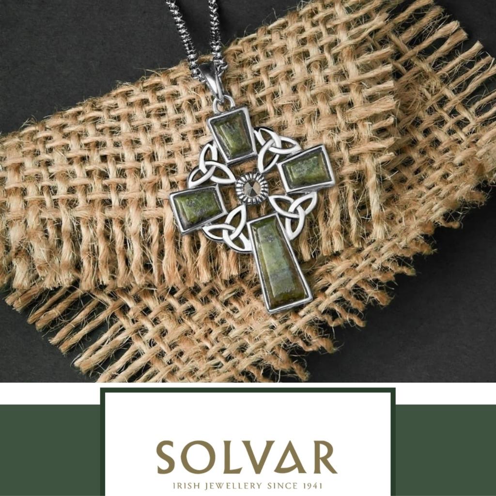 Connemara Marble and Marcasite Trinity Knot Celtic Cross