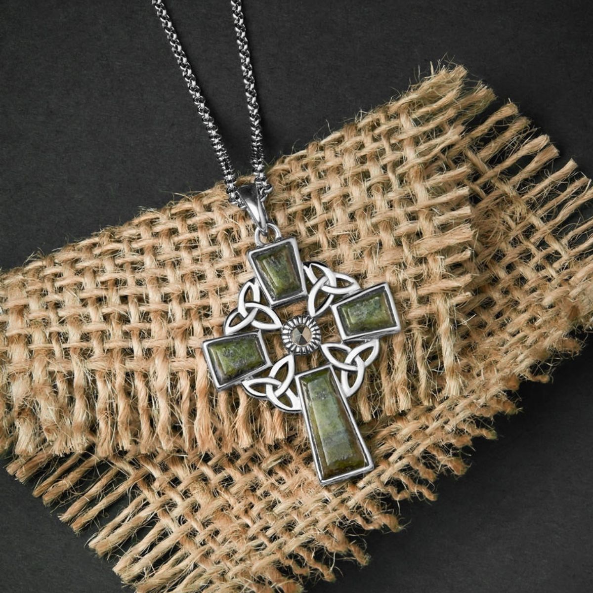 Connemara Marble and Marcasite Trinity Knot Celtic Cross