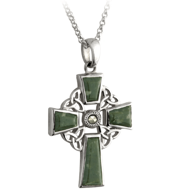 Connemara Marble and Marcasite Trinity Knot Celtic Cross - The Celtic Gift Store - Necklaces