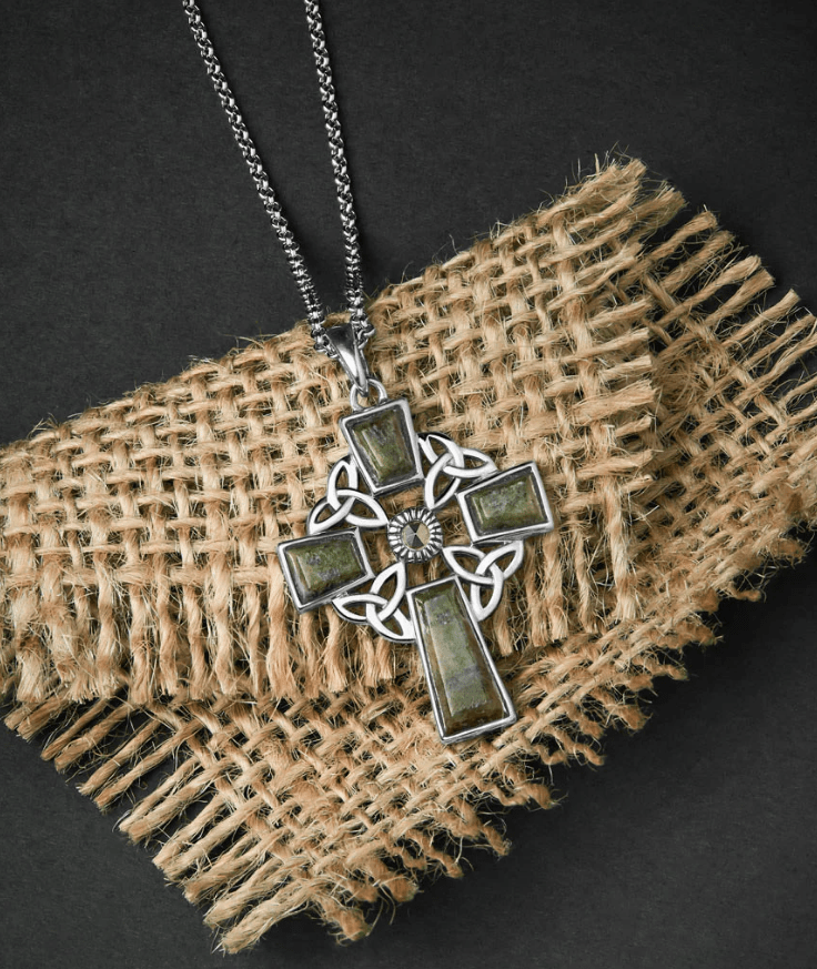 Connemara Marble and Marcasite Trinity Knot Celtic Cross - The Celtic Gift Store - Necklaces