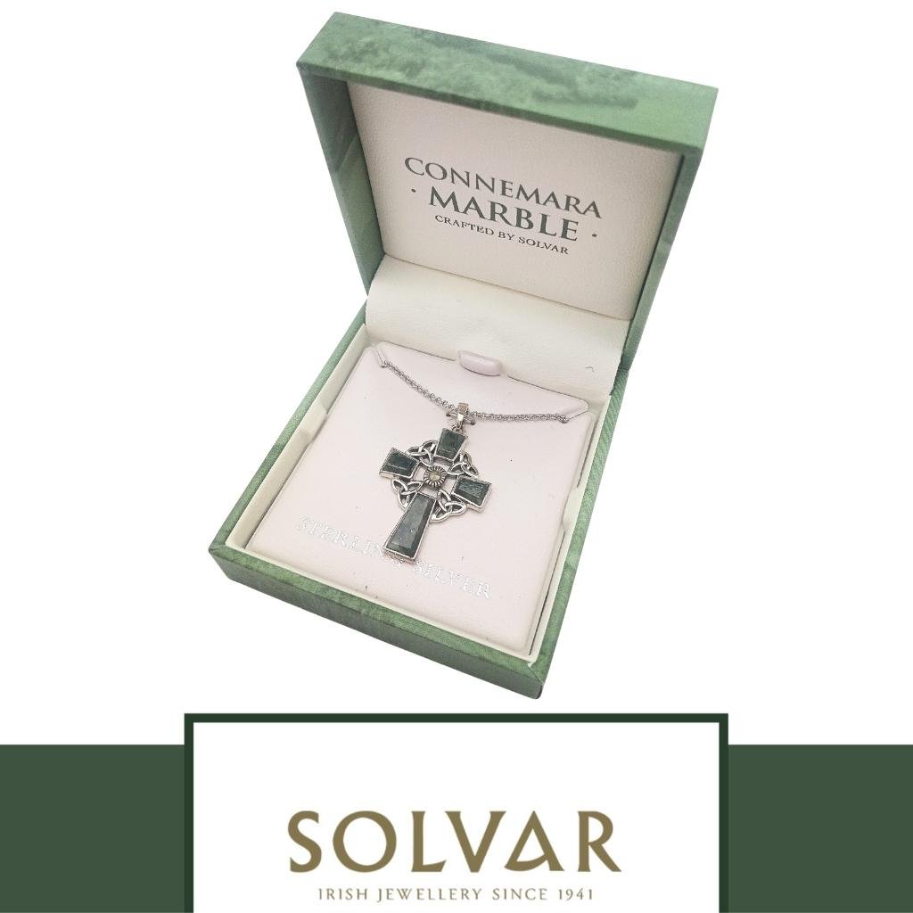 Connemara Marble and Marcasite Trinity Knot Celtic Cross