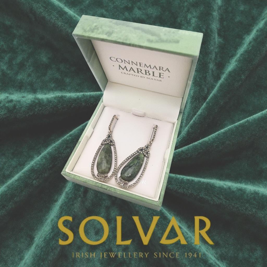 Connemara Marble and Marcasite Trinity Knot Drop Earrings