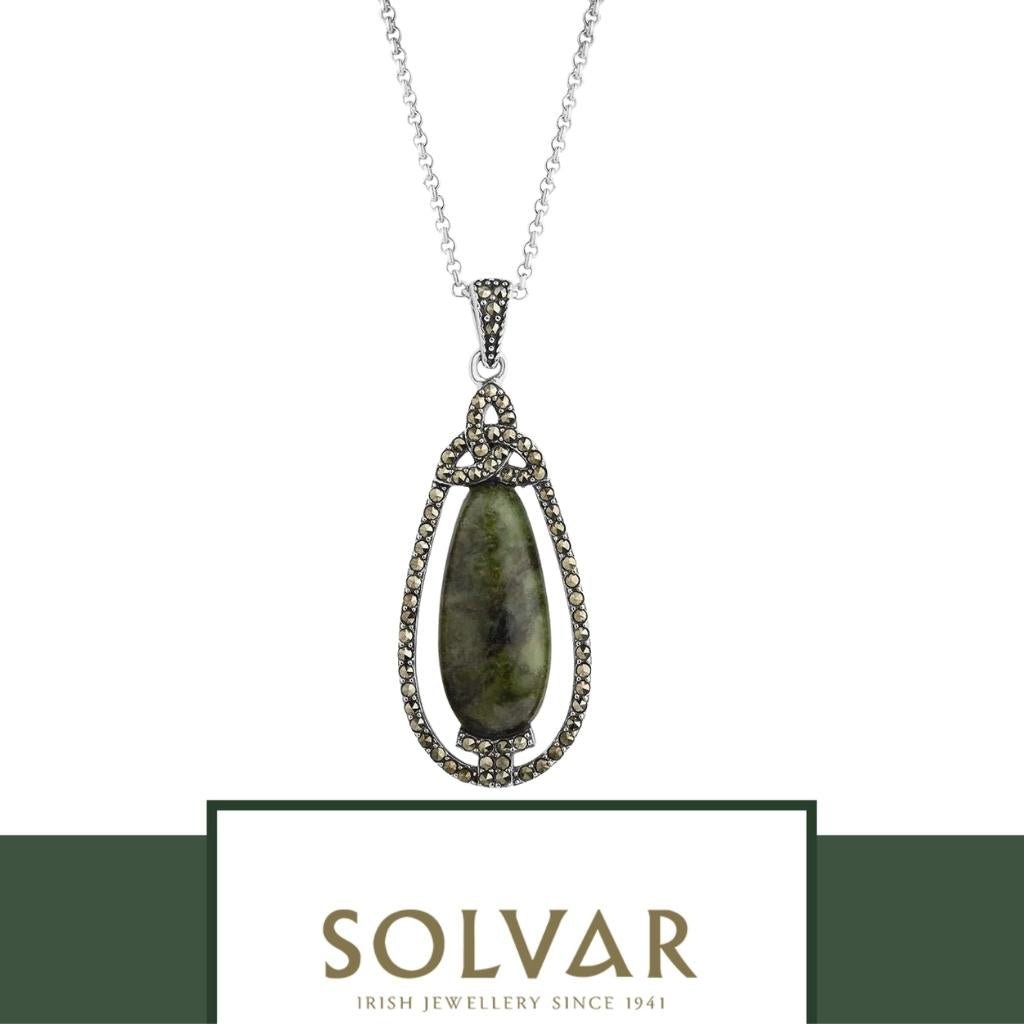 Connemara Marble and Marcasite Trinity Knot Drop Necklace
