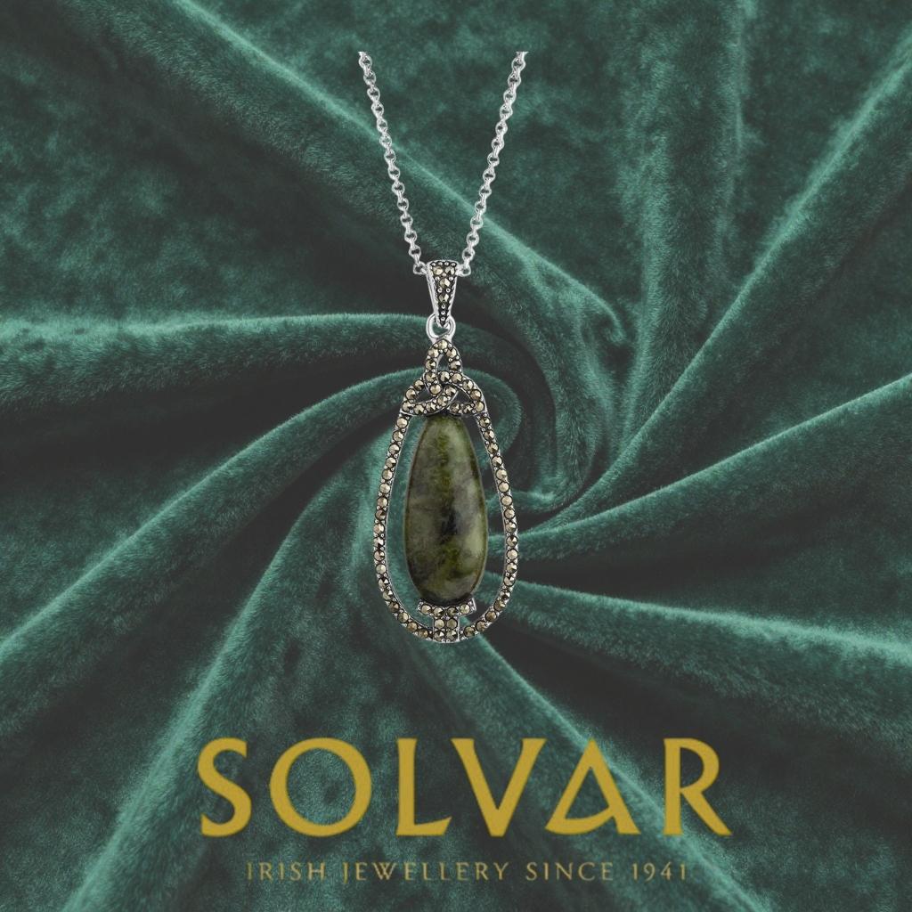 Connemara Marble and Marcasite Trinity Knot Drop Necklace