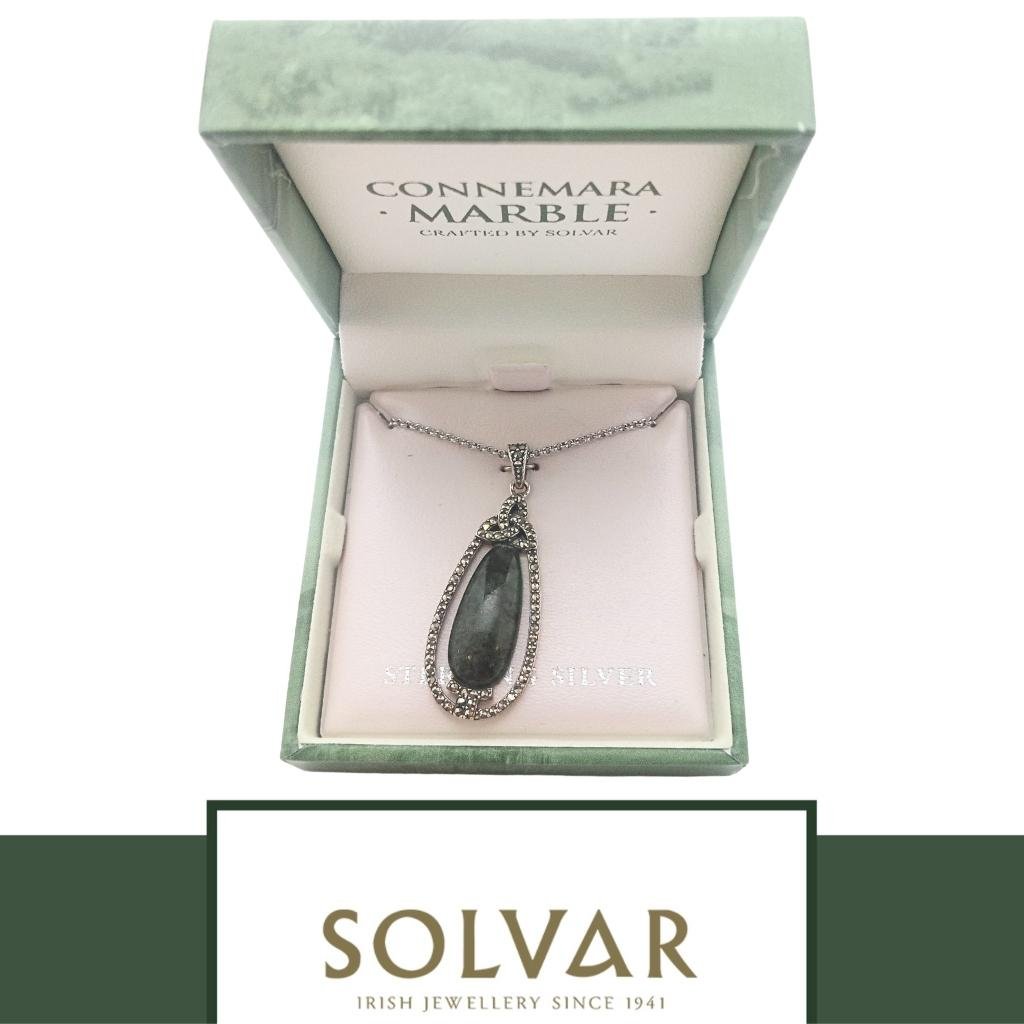 Connemara Marble and Marcasite Trinity Knot Drop Necklace