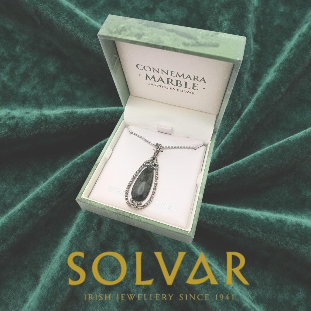 Connemara Marble and Marcasite Trinity Knot Drop Necklace