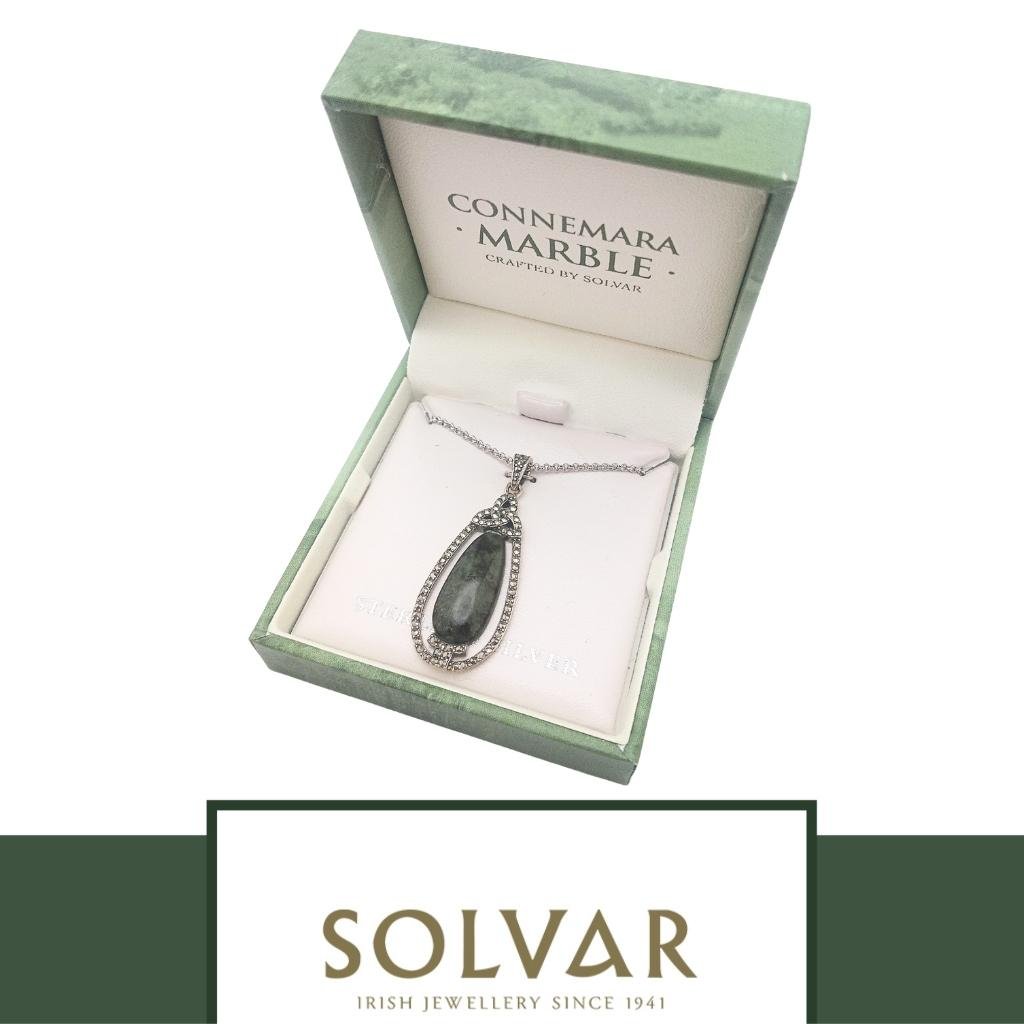 Connemara Marble and Marcasite Trinity Knot Drop Necklace