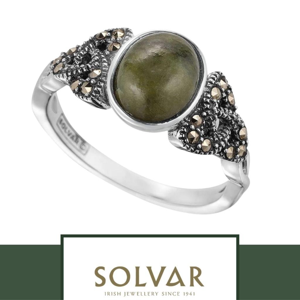 Connemara Marble and Marcasite Trinity Knot Ring