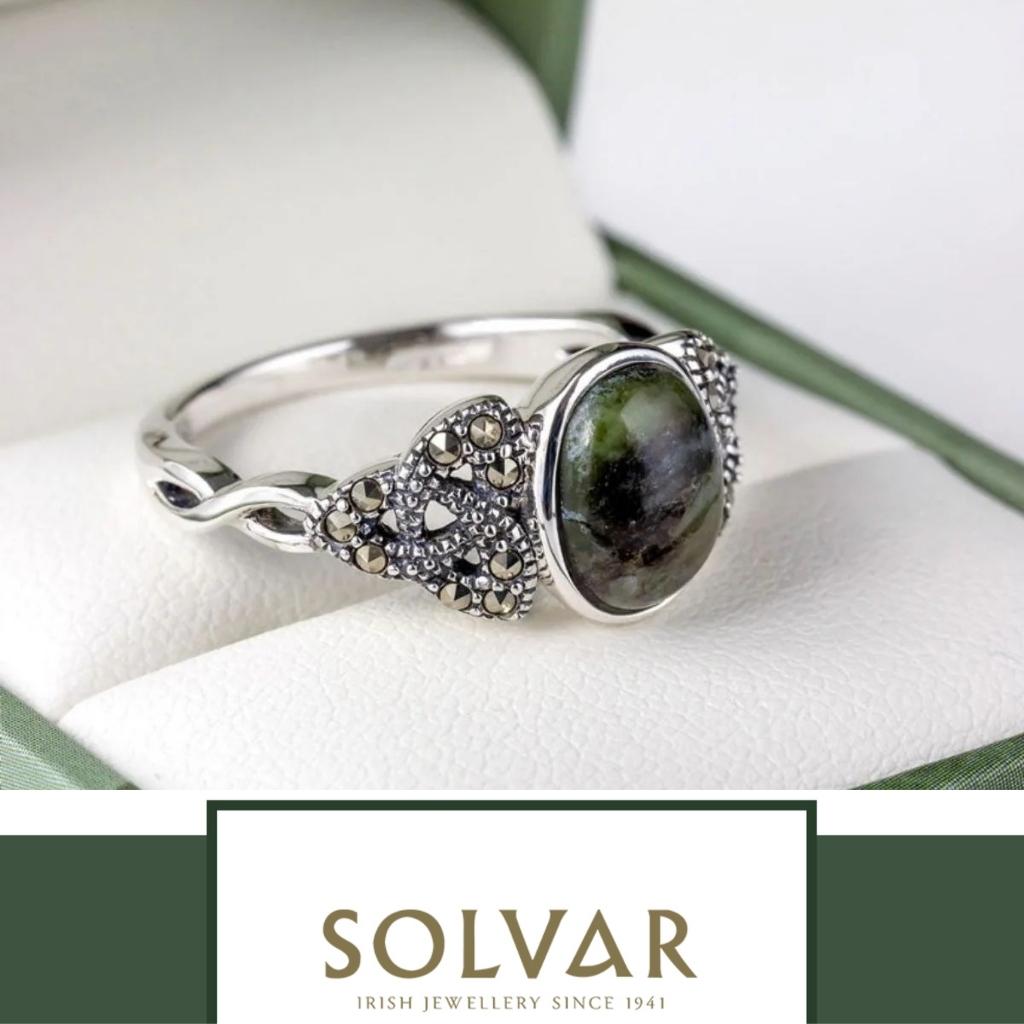 Connemara Marble and Marcasite Trinity Knot Ring