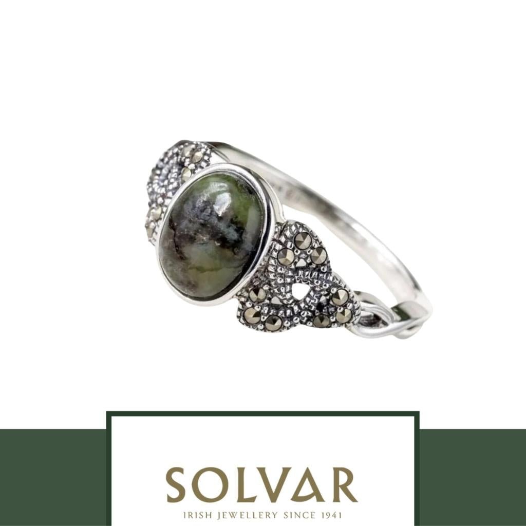 Connemara Marble and Marcasite Trinity Knot Ring