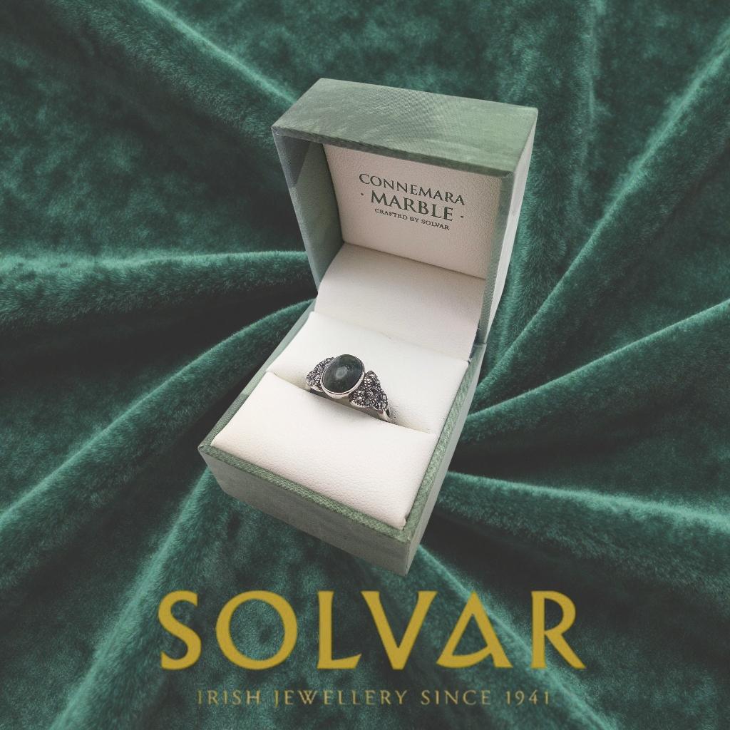 Connemara Marble and Marcasite Trinity Knot Ring
