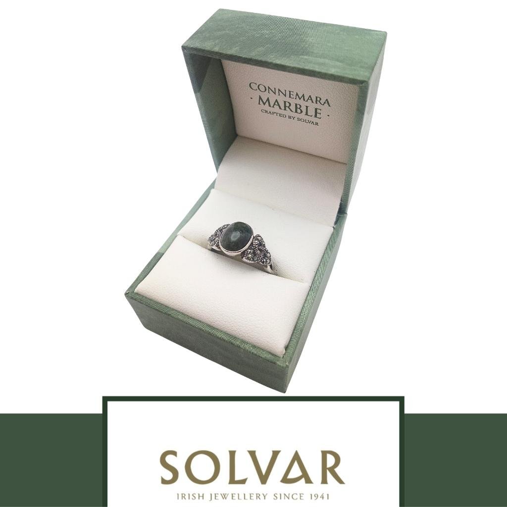 Connemara Marble and Marcasite Trinity Knot Ring