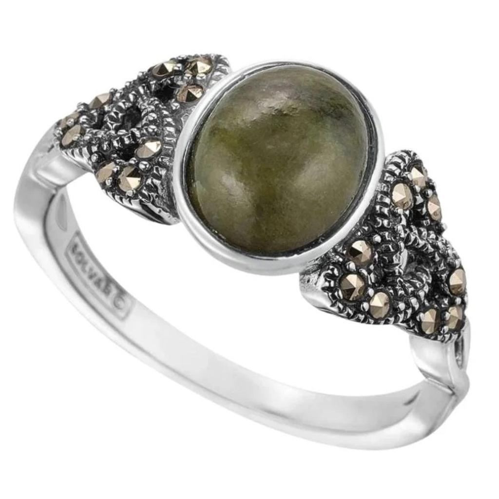 Connemara Marble and Marcasite Trinity Knot Ring