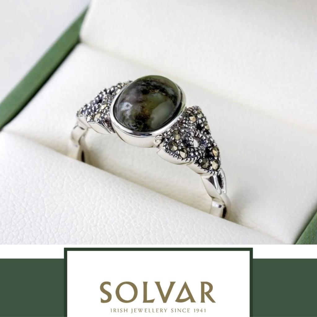 Connemara Marble and Marcasite Trinity Knot Ring