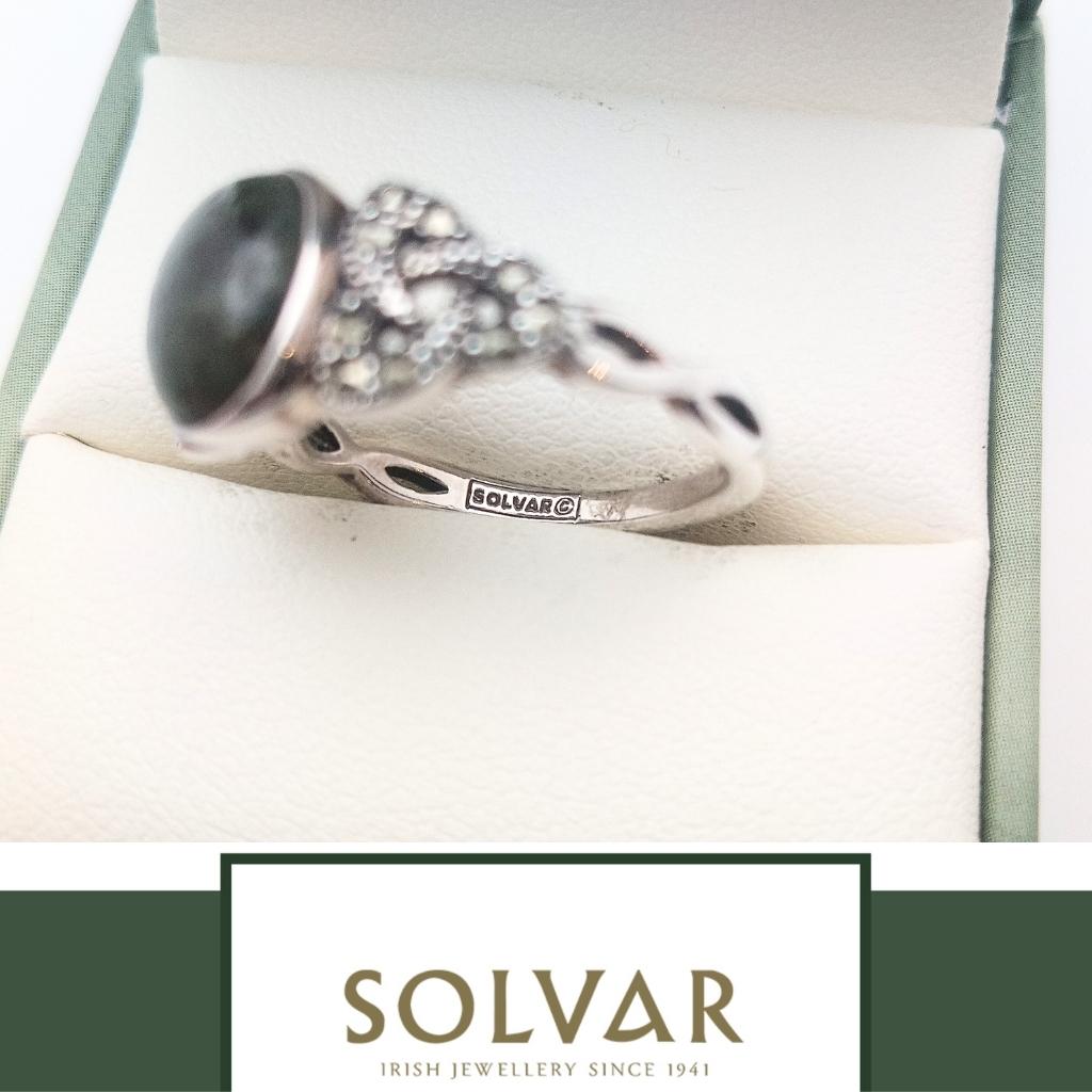 Connemara Marble and Marcasite Trinity Knot Ring