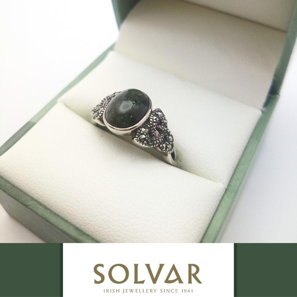 Connemara Marble and Marcasite Trinity Knot Ring