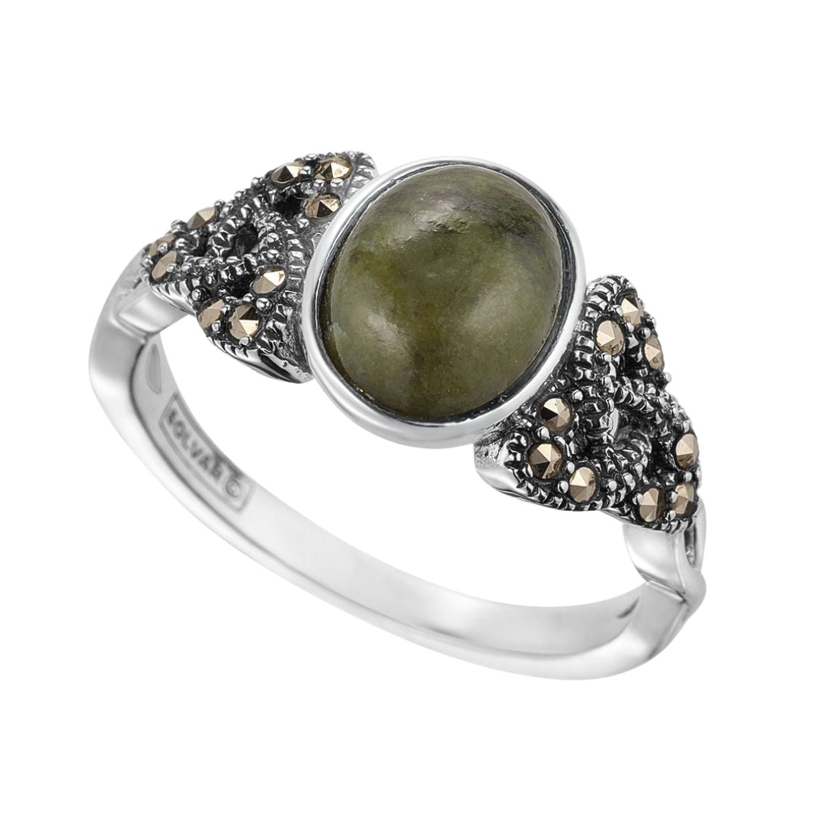 Connemara Marble and Marcasite Trinity Knot Ring