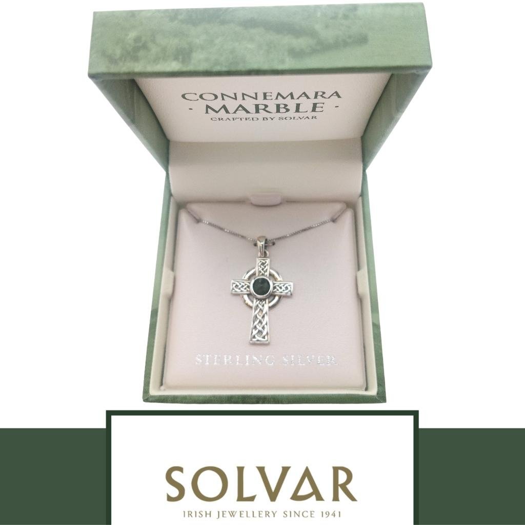 Connemara Marble and Sterling Silver Celtic Cross Necklace