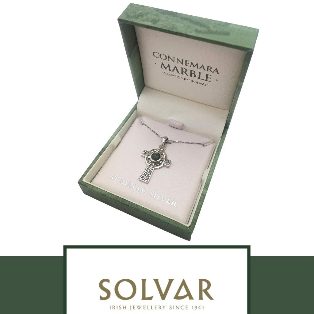 Connemara Marble and Sterling Silver Celtic Cross Necklace