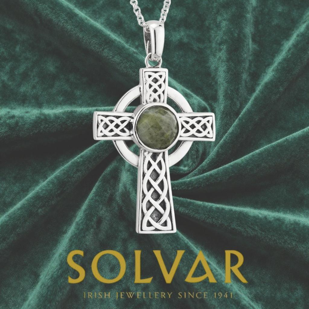 Connemara Marble and Sterling Silver Celtic Cross Necklace