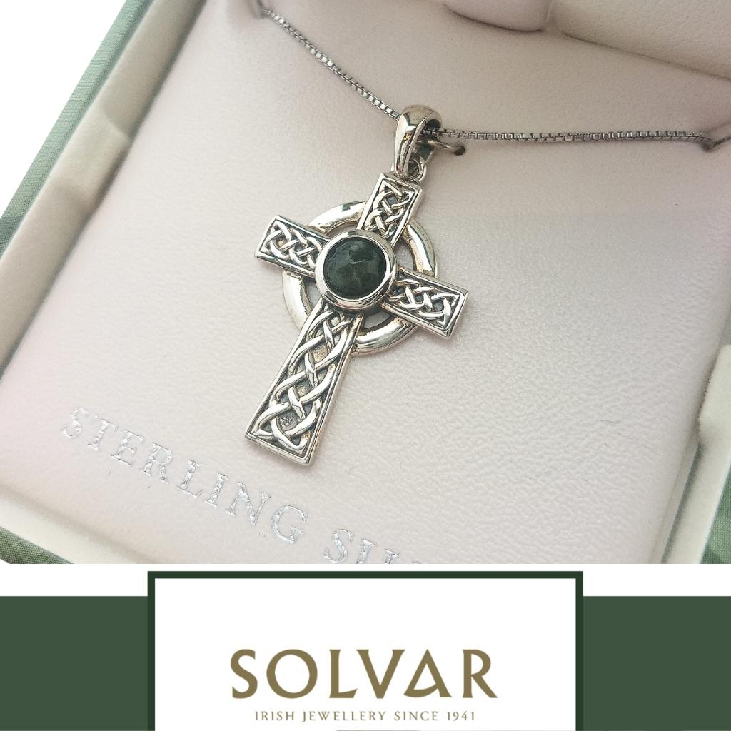 Connemara Marble and Sterling Silver Celtic Cross Necklace