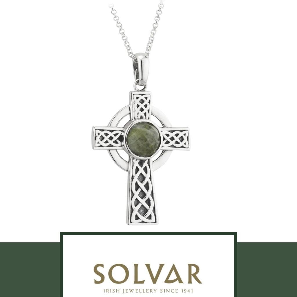 Connemara Marble and Sterling Silver Celtic Cross Necklace